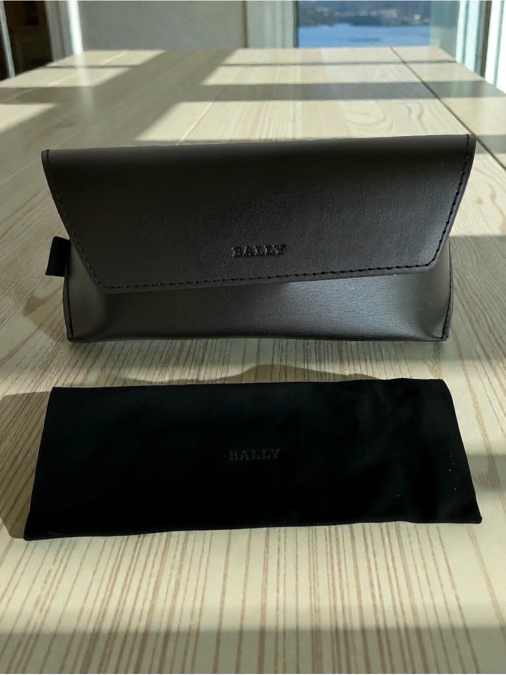 New! BALLY Leather Black Sunglass Case With Cloth